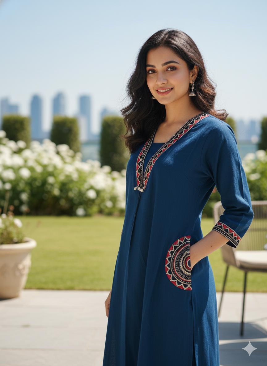 Elysian Embroidered Cotton Flex Kurti Plazo Set