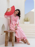 Floral Yoke Cotton Slub Kurta Pant Set with Dupatta