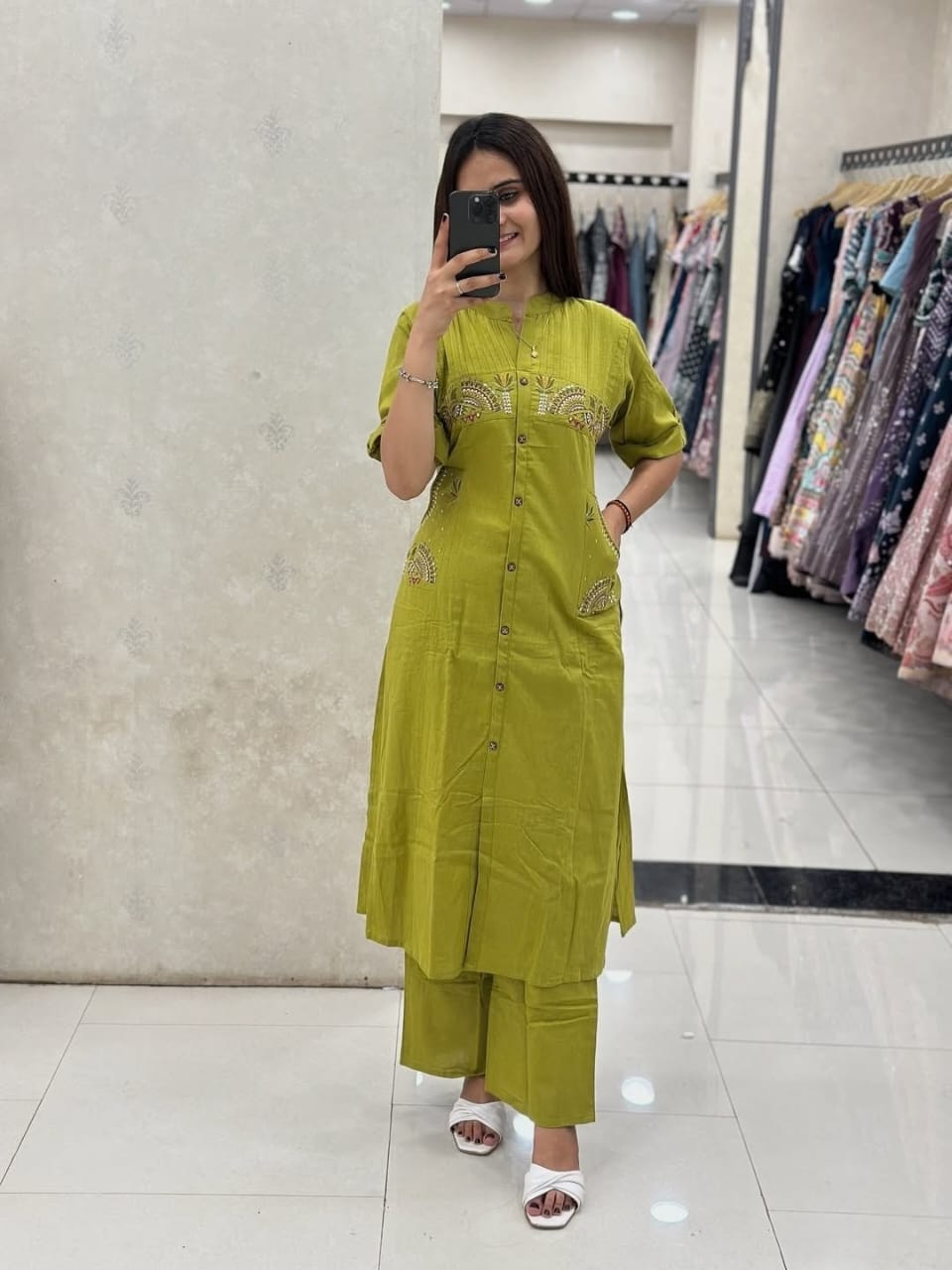 Ziya Cotton Slub Mirror Work Co-Ord Set