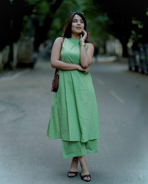 Elara Pure Cotton Slub Sleeveless Kurta Palazzo Set