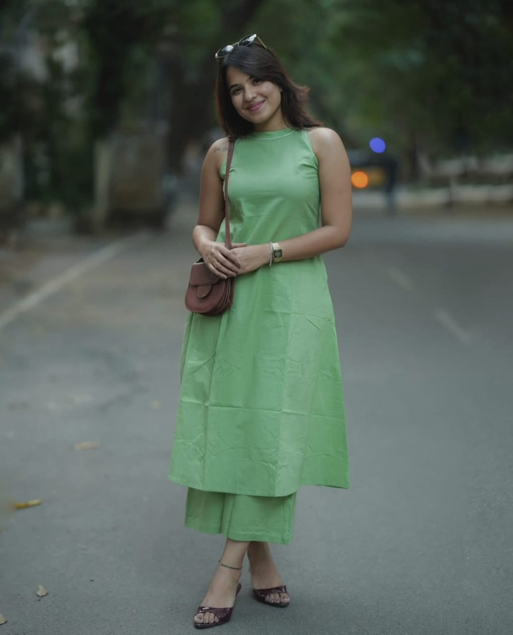 Elara Pure Cotton Slub Sleeveless Kurta Palazzo Set