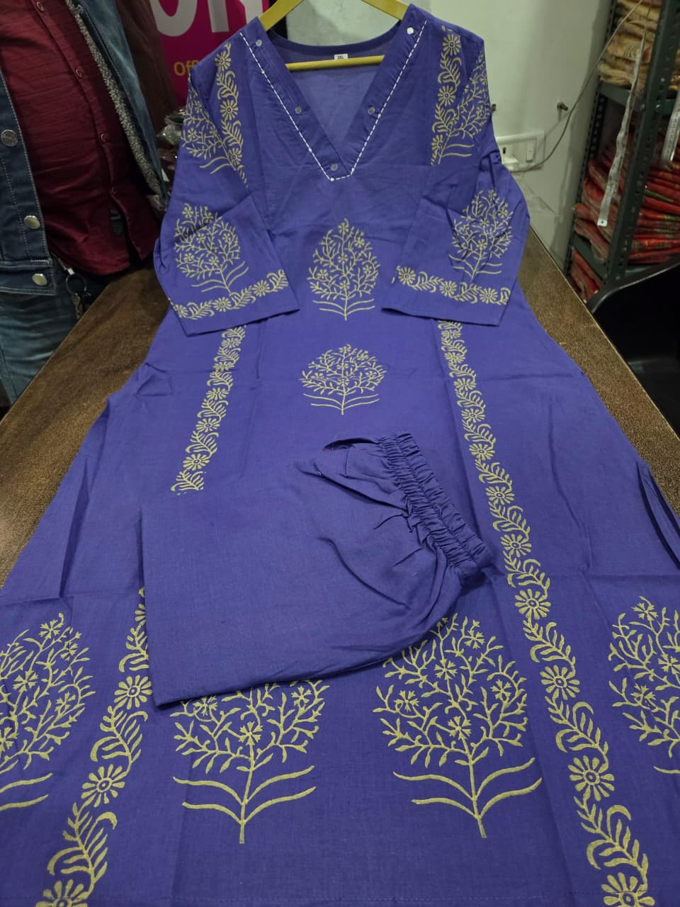 Royal Indigo Handblock Cotton Kurti Palazzo Set