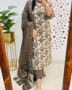 Panchalu Ivory Adda Embroidered Cotton Suit Set